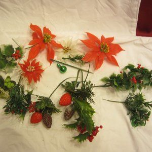VTG 70'S HOLIDAY PICKS, FLOWERS, HOLLY, STRAWBERRIES, PINECONES